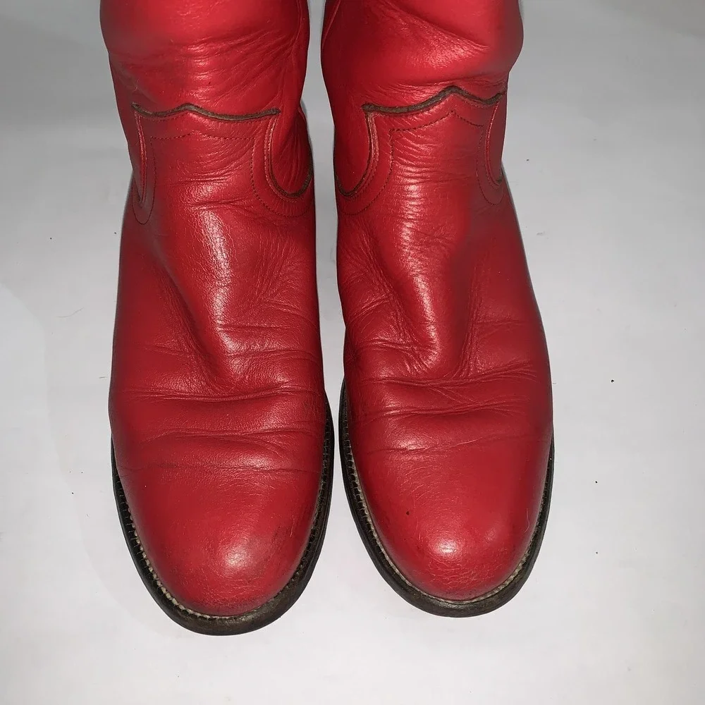 Justin Boots Womens 5A Red Leather Western Cowgirl Mid Calf Pull On 3055